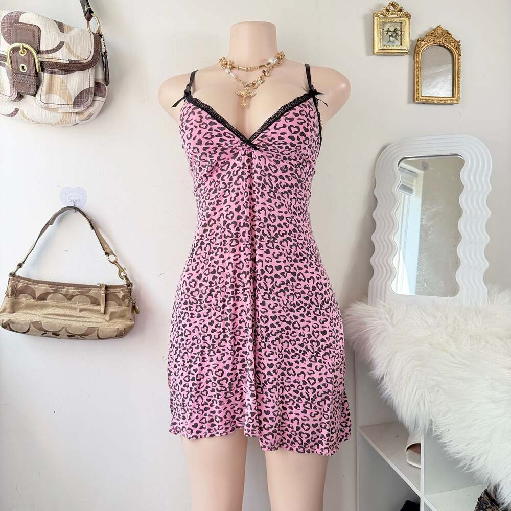 Mix & Co. Women's Pink Leopard Print lingerie dress